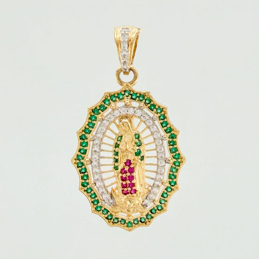Dije Virgen Guadalupe 3.9 g / 3.3 cm Dos Oros Amarillo Blanco 18K