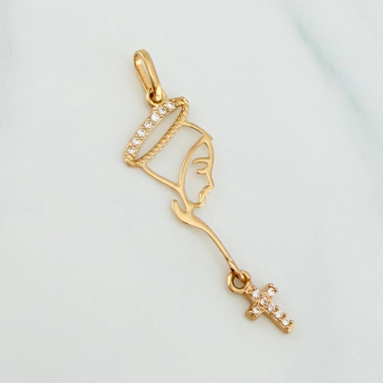 Dije Virgen Maria Cruz 0.75 g / 3.8 cm Oro Amarillo 18K