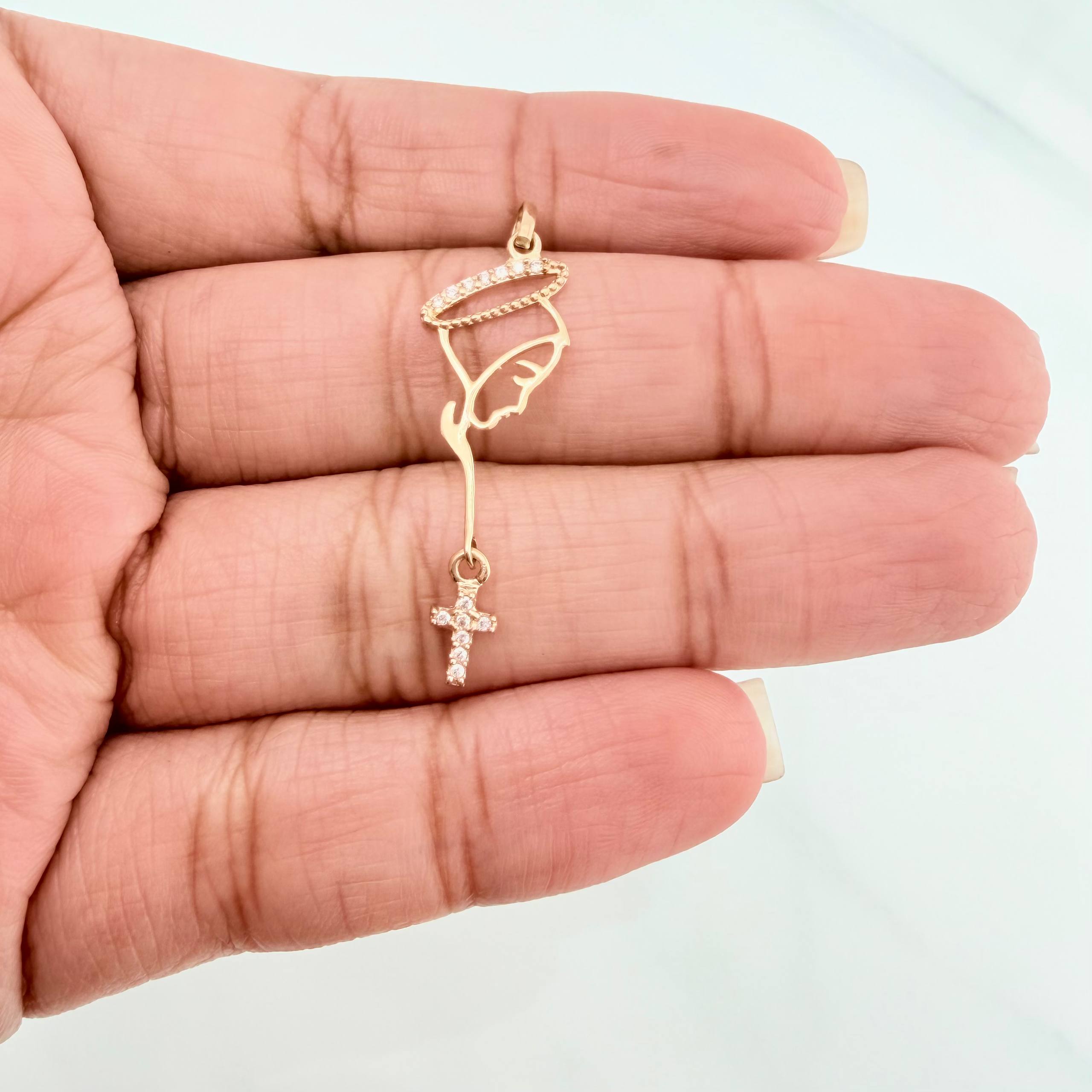 Dije Virgen Maria Cruz 0.75 g / 3.8 cm Oro Amarillo 18K