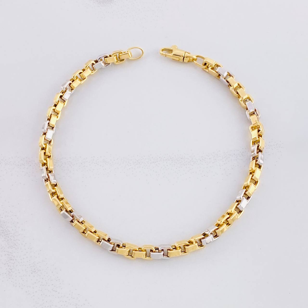 Pulso Veneciano Cuadrado 6.25g / 21.4cm / 4.3mm Dos Oros Amarillo Blanco 18K