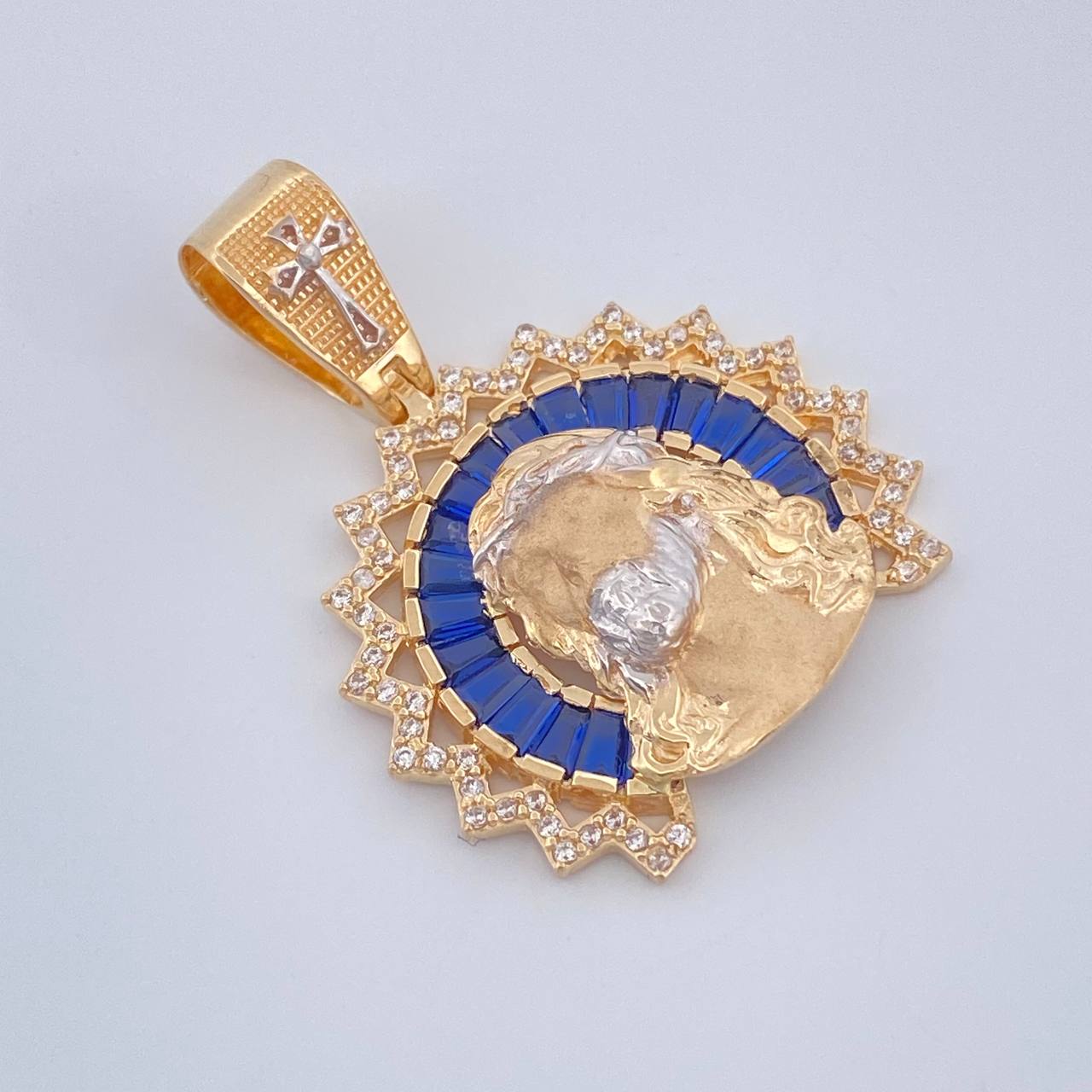 Dije Cristo Rostro 7.5gr / 3.4cm / Dos Oros Amarillo Blanco 18K $