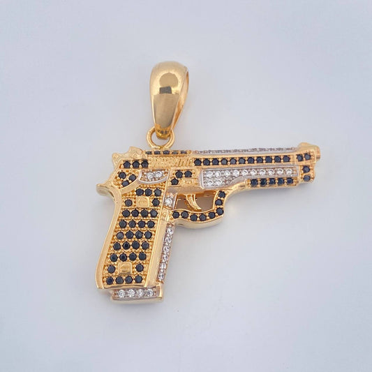 Dije Pistola 11.85gr / 3.4cm / Dos Oros Amarillo Blanco 18K $