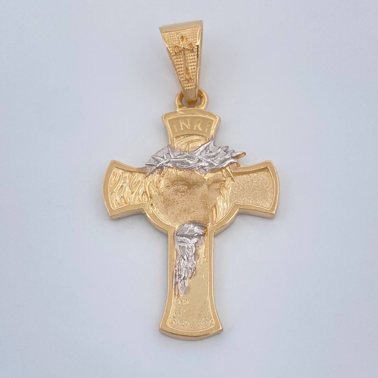 Dije Cruz Rostro Cristo 4.2gr / 3.6cm / Dos Oros Amarillo Blanco 18K $