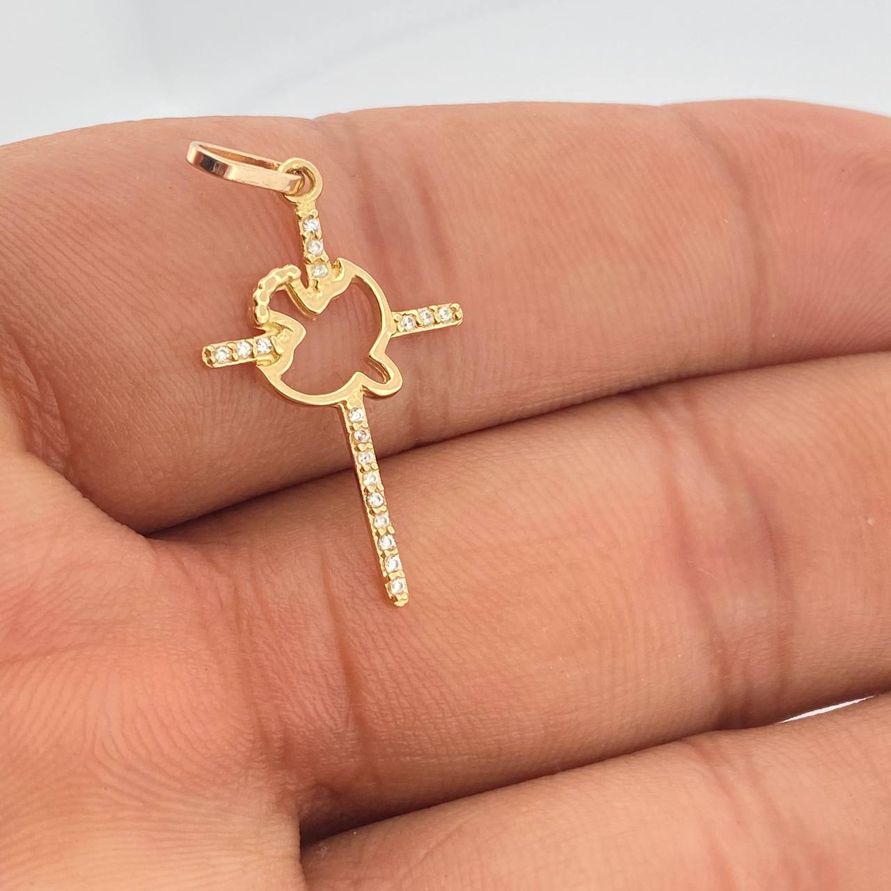Dije Cruz Paloma 0.95gr / 3.1cm / Oro Amarillo 18K &