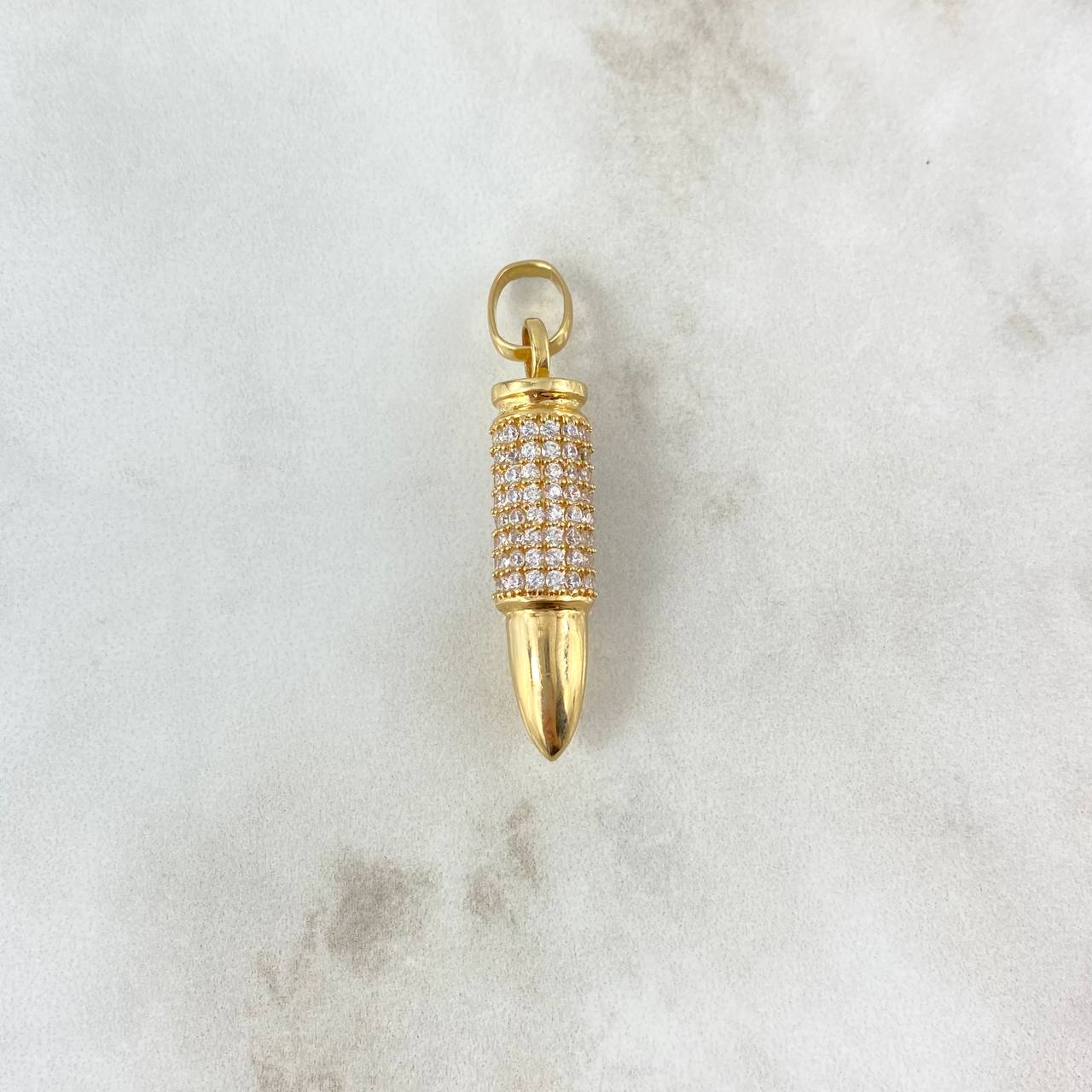 Dije Bala .38 Special 6.35gr / 4.1cm Circones Blancos Oro Amarillo
