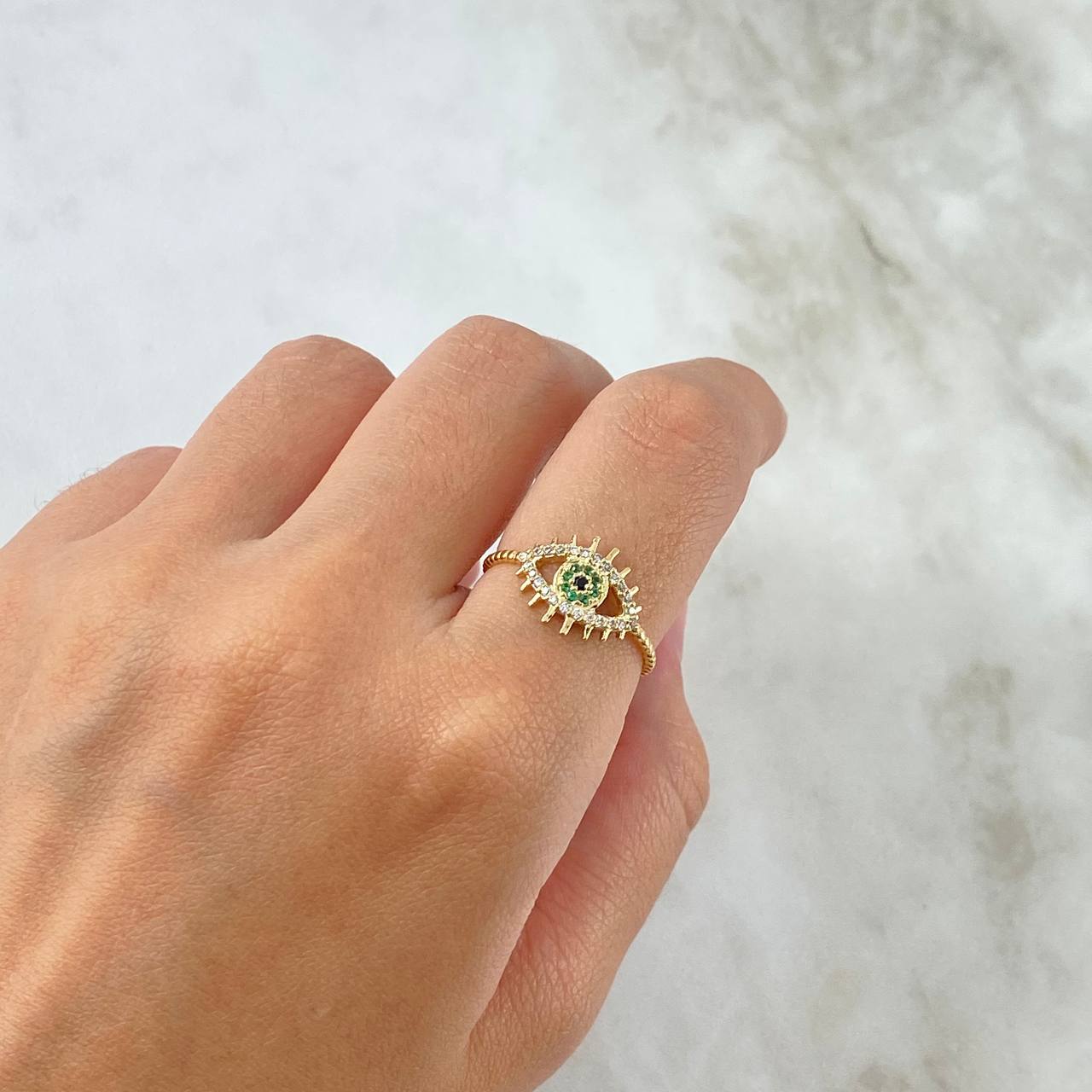 Anillo Ojo Mistico 1.75gr / T7 1/2 / Circones Blancos Verde Negro Oro Amarillo