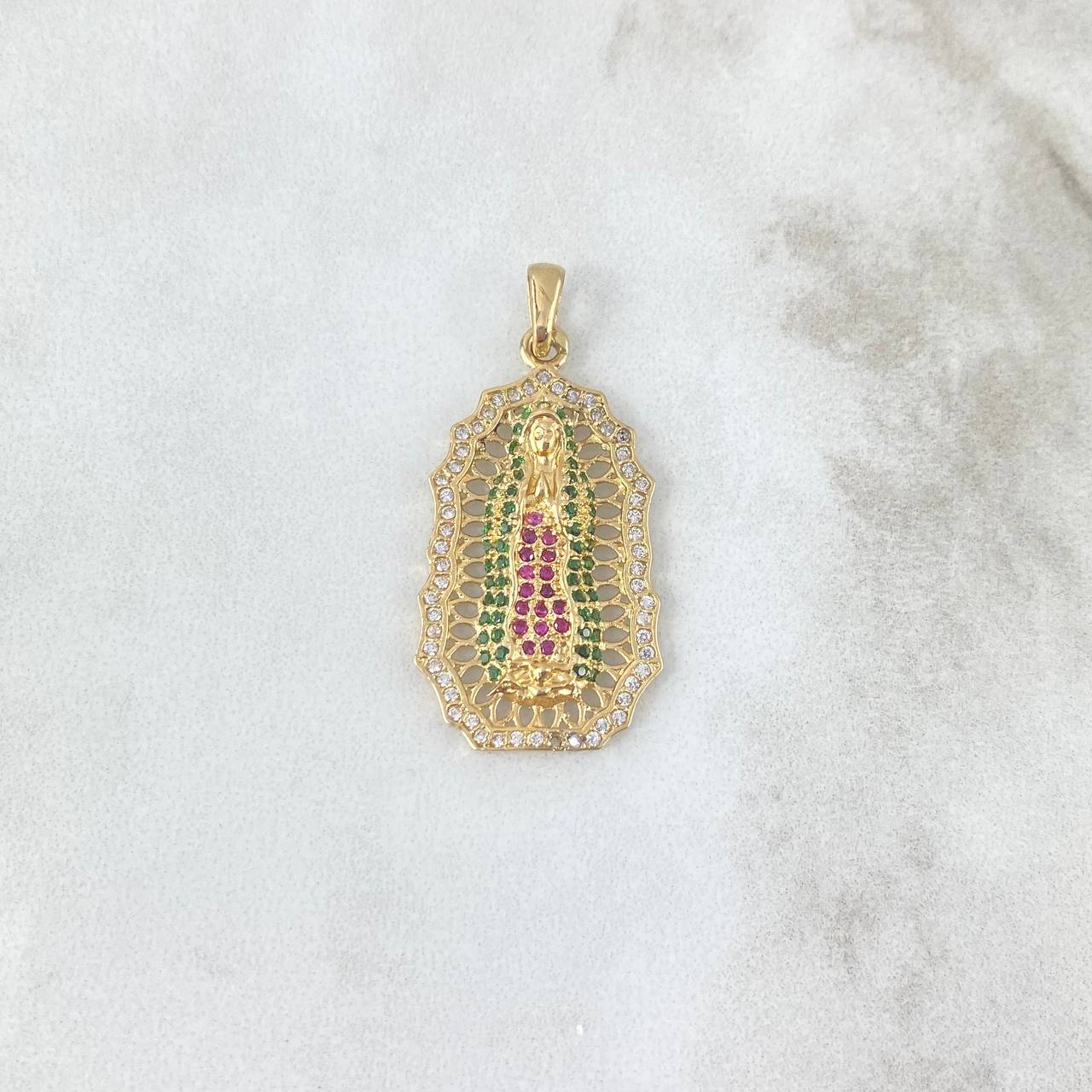 Dije Virgen de Guadalupe 4.3gr / 3.5cm / Circones Blancos-Verdes-Fucsias Oro Amarillo