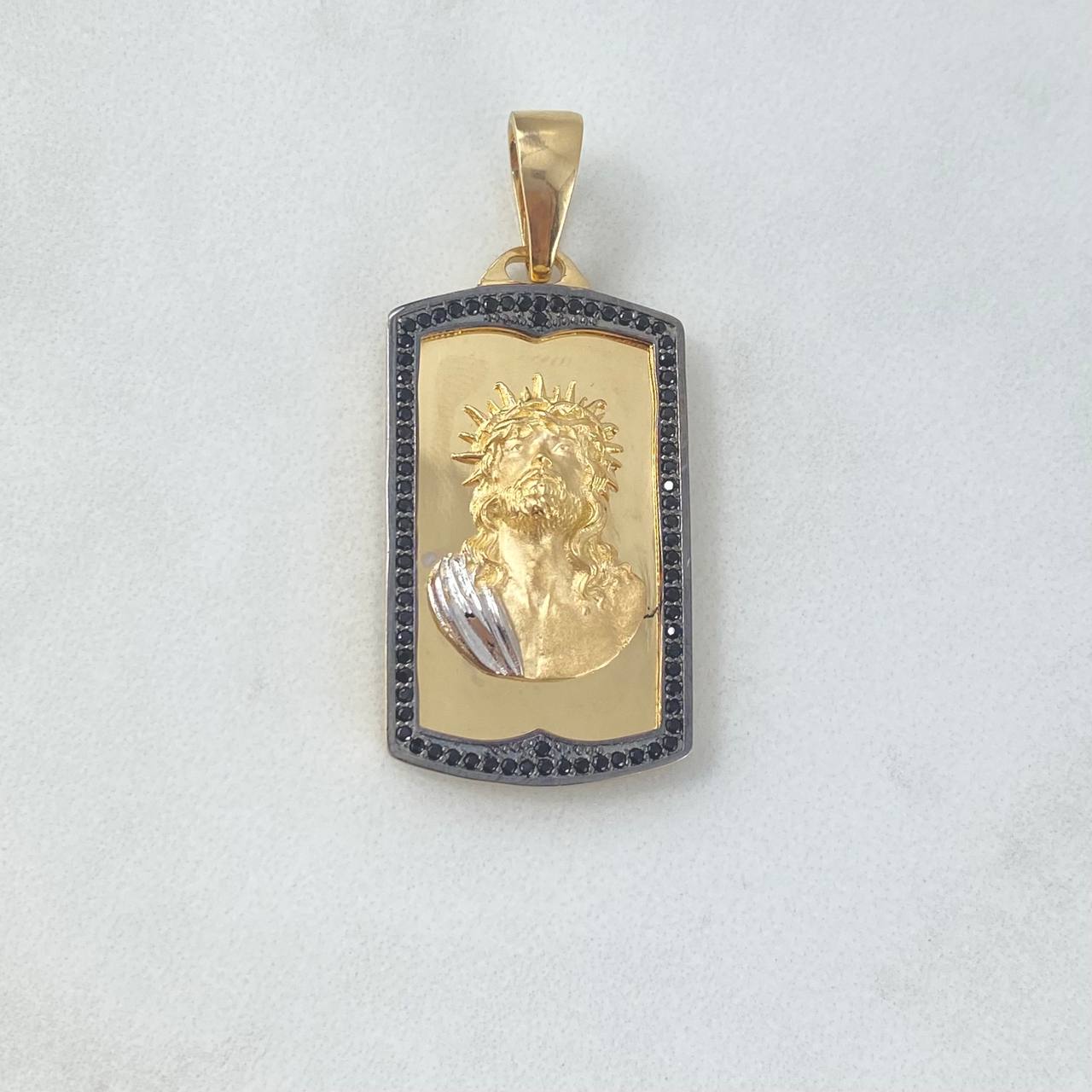 Dije Placa Rostro de Cristo 11.05gr / 4.1cm / Circones Negros Tres Oros *