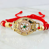 Pulsera Roja Herraje Timon Movil 8gr / 5mm Tres Oros 18K *
