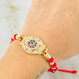 Pulsera Roja Herraje Timon Movil 8gr / 5mm Tres Oros 18K *
