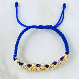 Pulsera Azul Bolas Cilindros Ola 2.5gr / 4mm Oro Amarillo 18K *