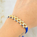 Pulsera Azul Bolas Cilindros Ola 2.5gr / 4mm Oro Amarillo 18K *