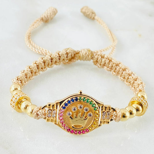 Pulsera Beige Herraje Corona Ruedas 7gr / 5mm Oro Amarillo 18K ©