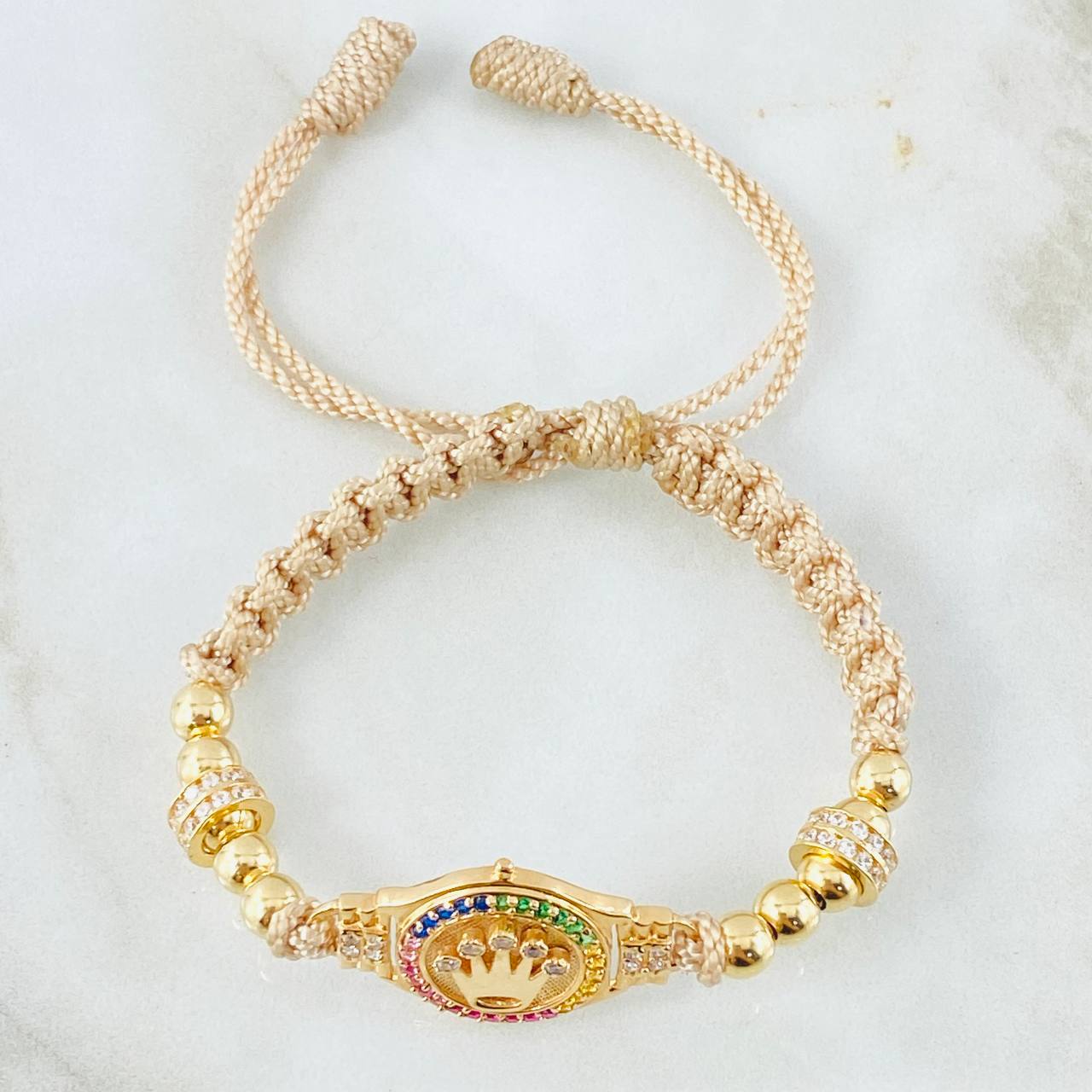 Pulsera Beige Herraje Corona Ruedas 7gr / 5mm Oro Amarillo 18K ©