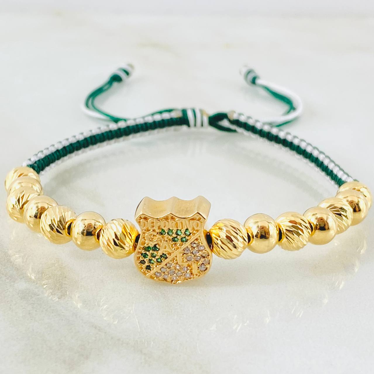 Pulsera Verde Herraje Escudo Deportivo Cali 6.2gr / 6mm Oro Amarillo 18K ©