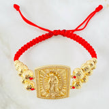 Pulsera Roja Herraje Virgen Guadalupe 15.7gr / 8mm-7mm-6mm-4mm Oro Amarillo 18K ©