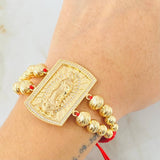 Pulsera Roja Herraje Virgen Guadalupe 15.7gr / 8mm-7mm-6mm-4mm Oro Amarillo 18K ©