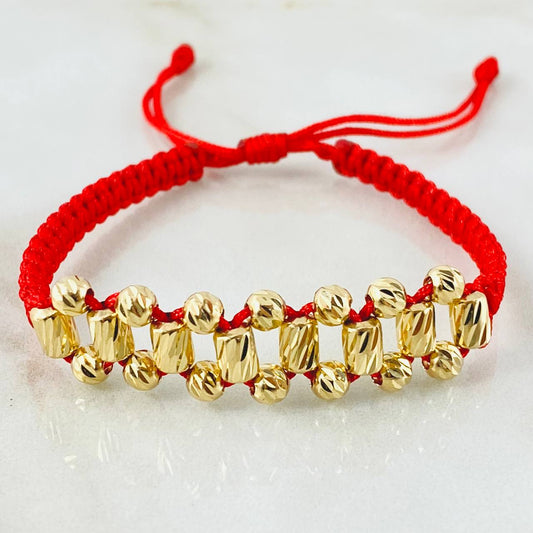 Pulsera Roja Bolas Cilindros 2.7gr / 4mm Oro Amarillo 18K ©