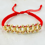 Pulsera Roja Bolas Cilindros 2.7gr / 4mm Oro Amarillo 18K ©