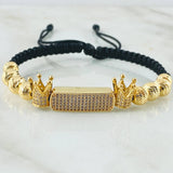 Pulsera Negra Herraje Rectangulo Coronas 9.6gr / 7mm-6mm Oro Amarillo 18K ©