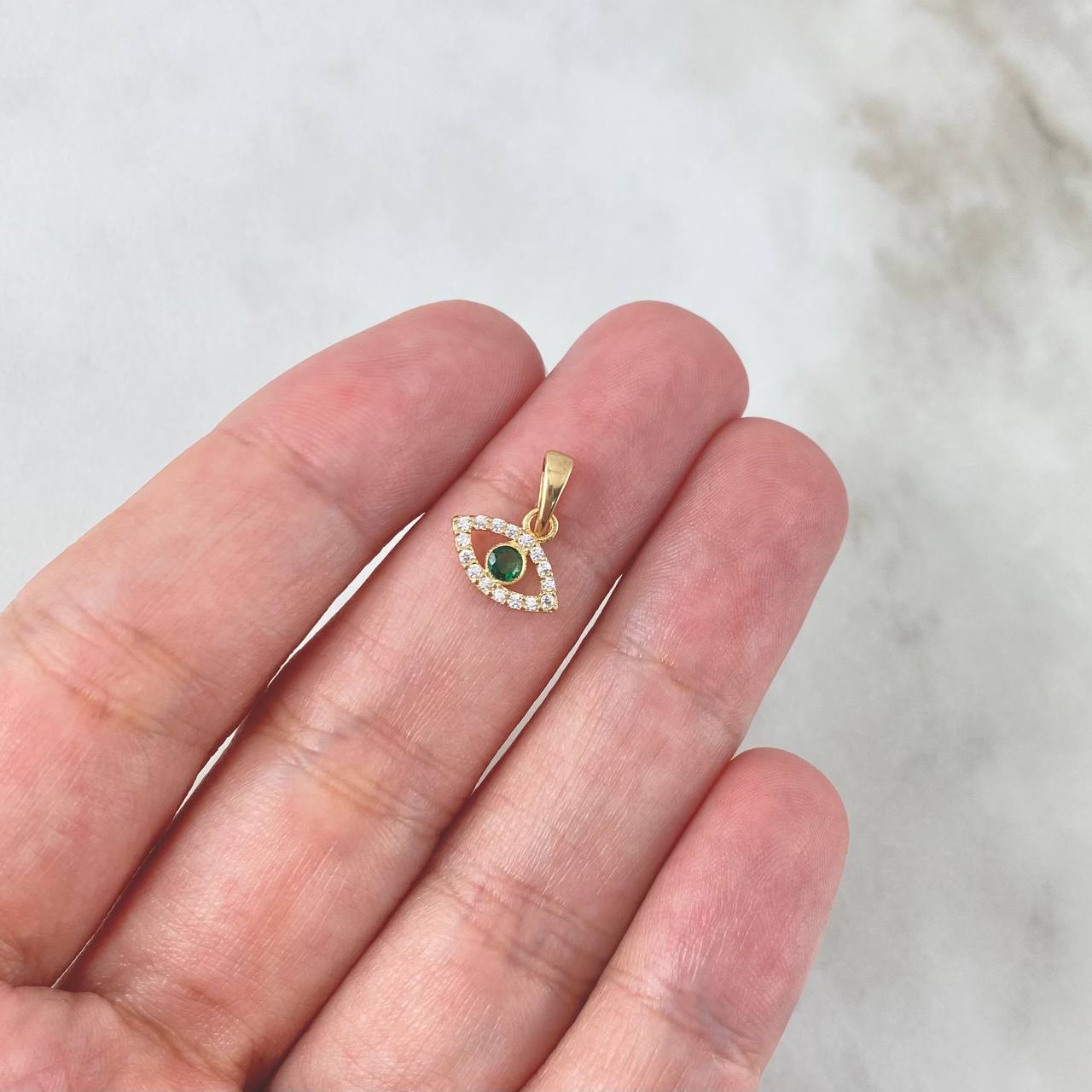 Dije Ojo Mistico 0.55gr / 1.2cm / Circones Blancos-Verde Oro Amarillo