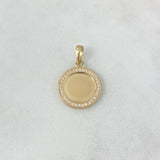 Dije Placa Circular 3.85gr / 3cm / Circones Blancos Oro Amarillo