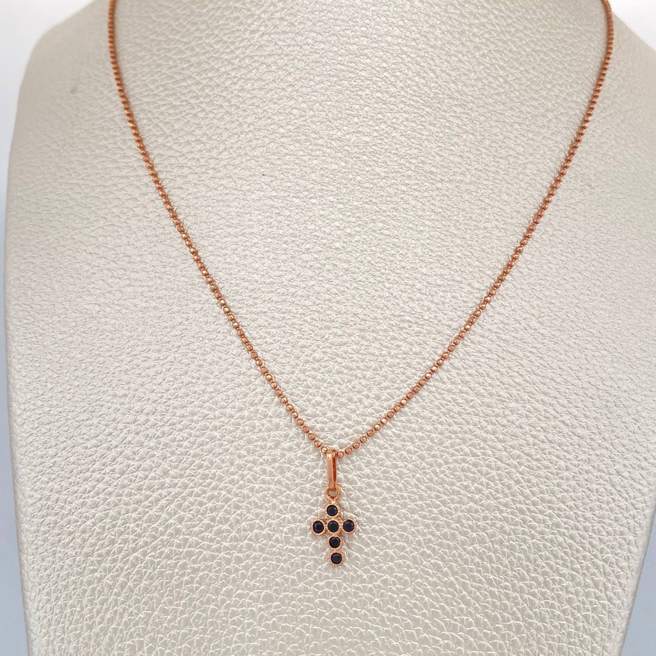 Set Cadena y Dije Militar + Cruz 2.95gr / 50.2cm / 1mm Oro Rosa 18K (Oferta) %