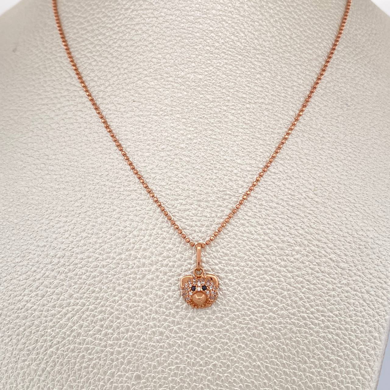 Set Cadena y Dije Militar + Rostro Oso 3.25gr / 50.2cm / 1mm Oro Rosa 18K (Oferta) %