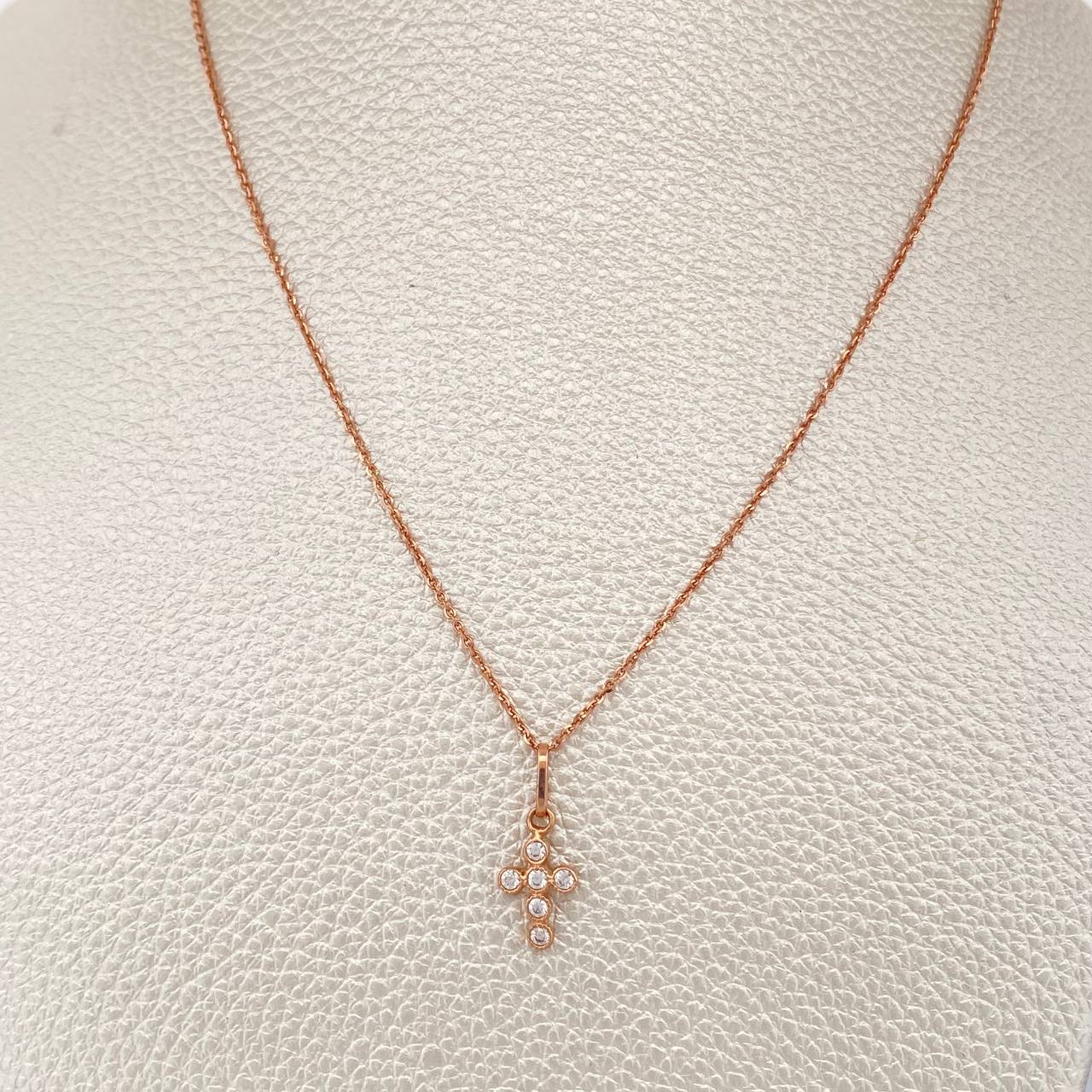 Set Cadena y Dije Aro Seguido + Cruz 2.4gr / 49.6cm / 0.15mm Oro Rosa 18K (Oferta) %