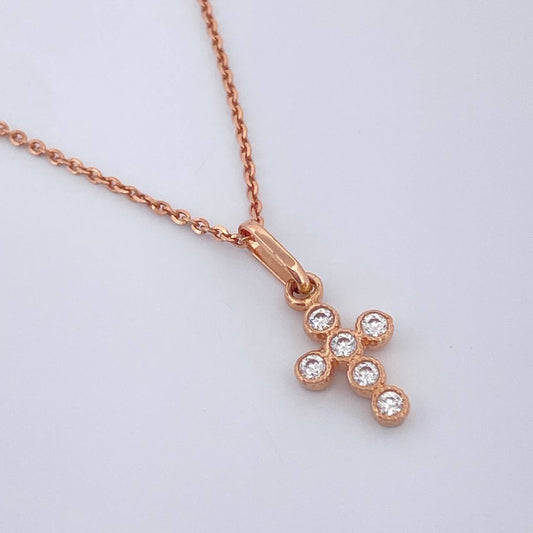 Set Cadena y Dije Aro Seguido + Cruz 2.4gr / 49.6cm / 0.15mm Oro Rosa 18K (Oferta) %