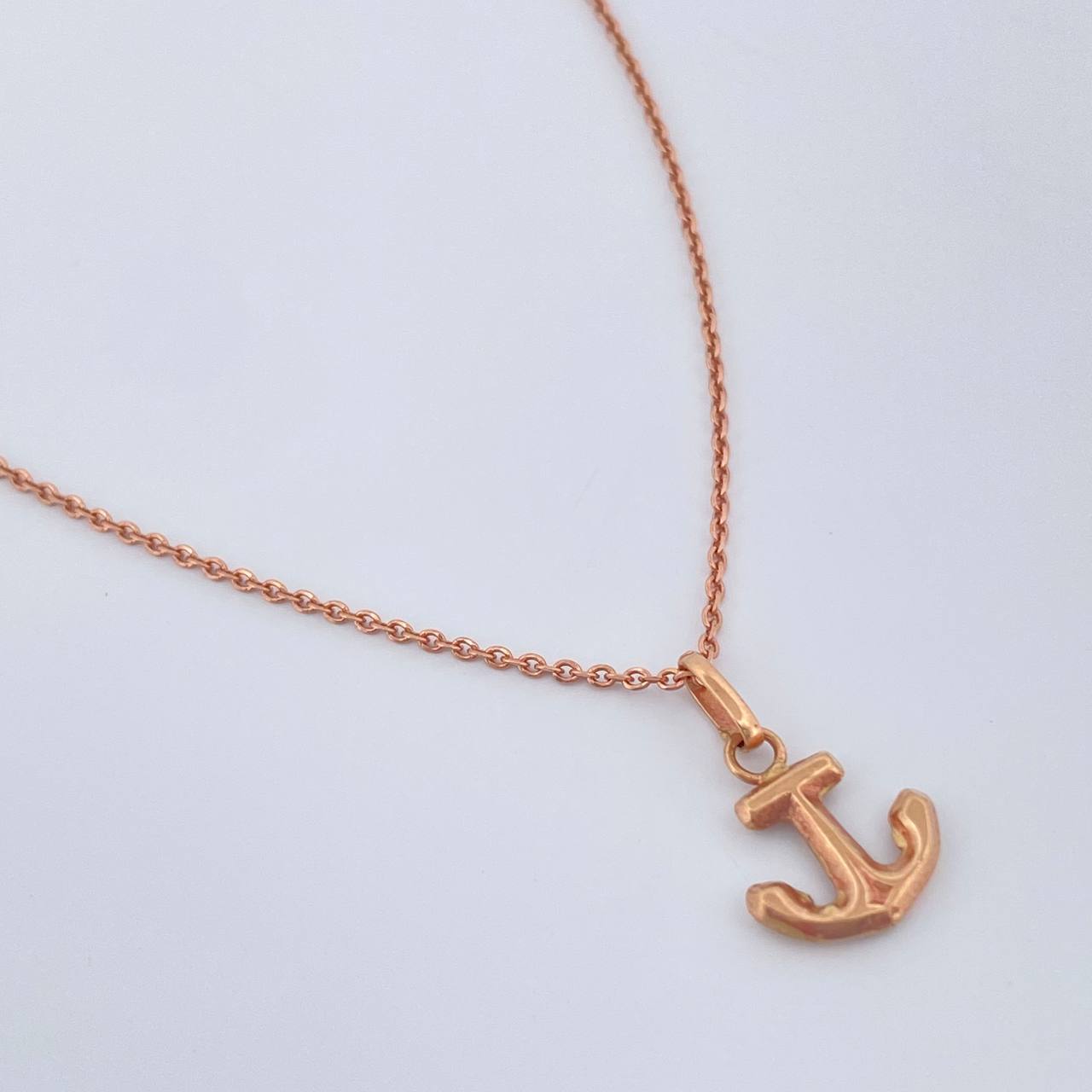 Set Cadena y Dije Aro Seguido + Ancla 2.15gr / 52cm / 0.15mm Oro Rosa 18K (Oferta) %