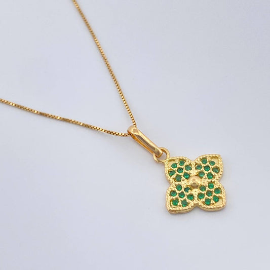 Set Cadena y Dije Veneciana + Flor 2.05gr / 40cm / 1mm Oro Amarillo 18K (Oferta) %