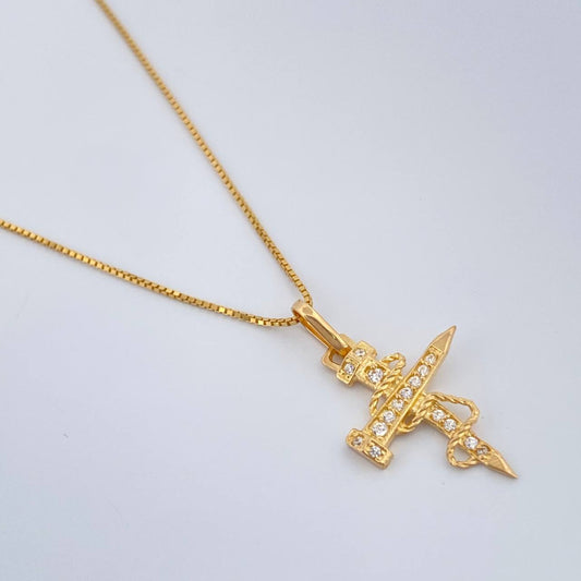 Set Cadena y Dije Veneciana + Cruz Clavo 2.6gr / 46.8cm / 1mm Oro Amarillo 18K (Oferta) %