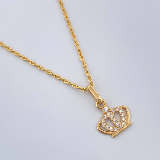 Set Cadena y Dije Lazo + Corona 1.6gr / 44.2cm / 1mm Oro Amarillo 18K (Oferta) %