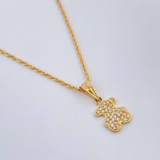 Set Cadena y Dije Lazo + Oso Ts 1.6gr / 45.1cm / 1mm Oro Amarillo 18K (Oferta) %