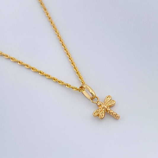 Set Cadena y Dije Lazo + Libelula 1.3gr / 45.2cm / 1mm Oro Amarillo 18K (Oferta) %