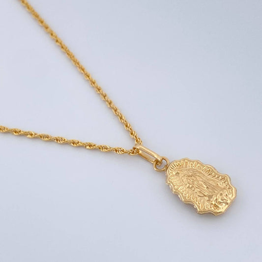 Set Cadena y Dije Lazo + Virgen De Guadalupe 1.5gr / 45.5cm / 1mm Oro Amarillo 18K (Oferta) %