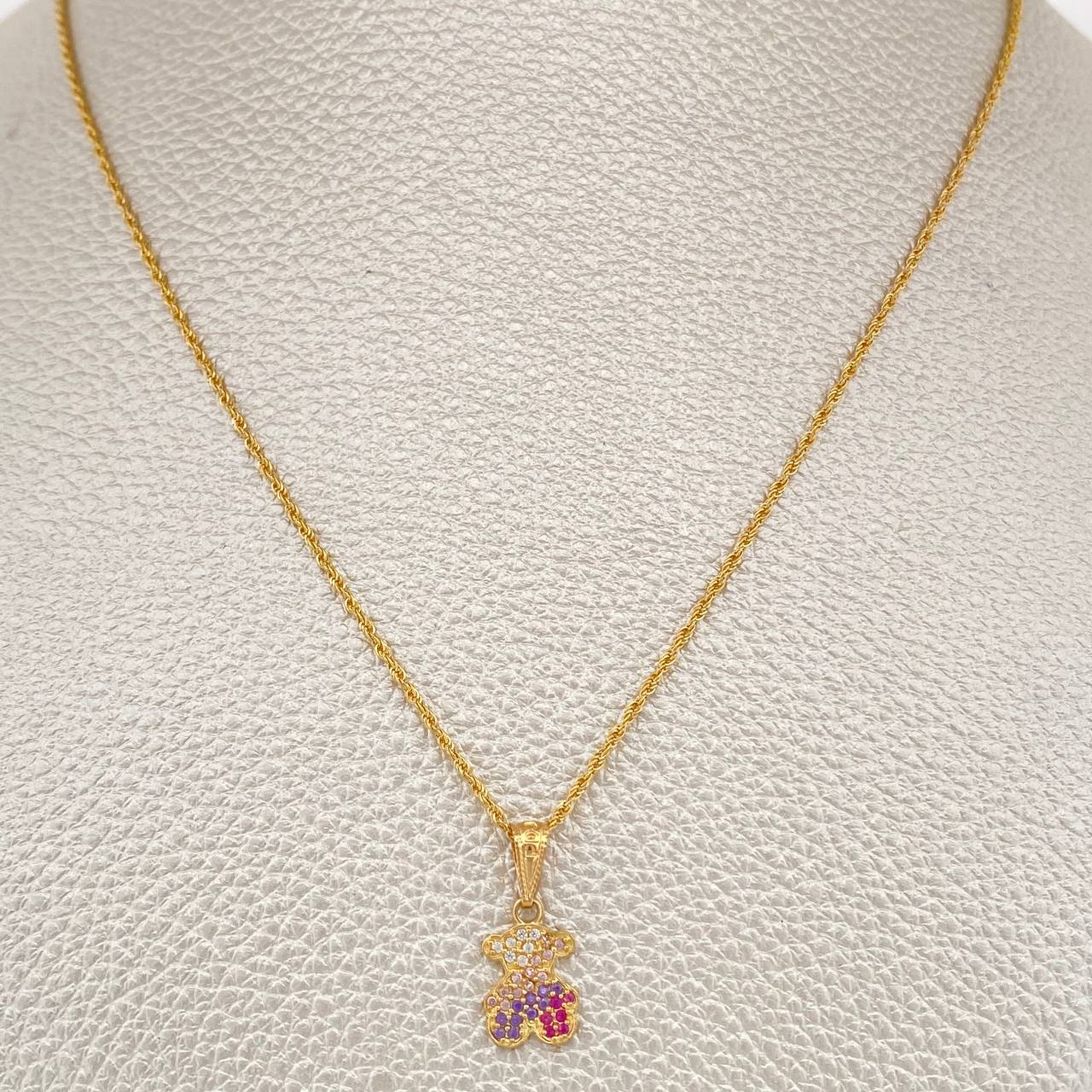 Set Cadena y Dije Lazo + Oso Ts 1.6gr / 45.2cm / 1mm Oro Amarillo 18K (Oferta) %