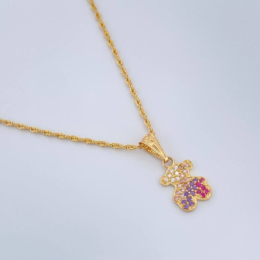 Set Cadena y Dije Lazo + Oso Ts 1.6gr / 45.2cm / 1mm Oro Amarillo 18K (Oferta) %