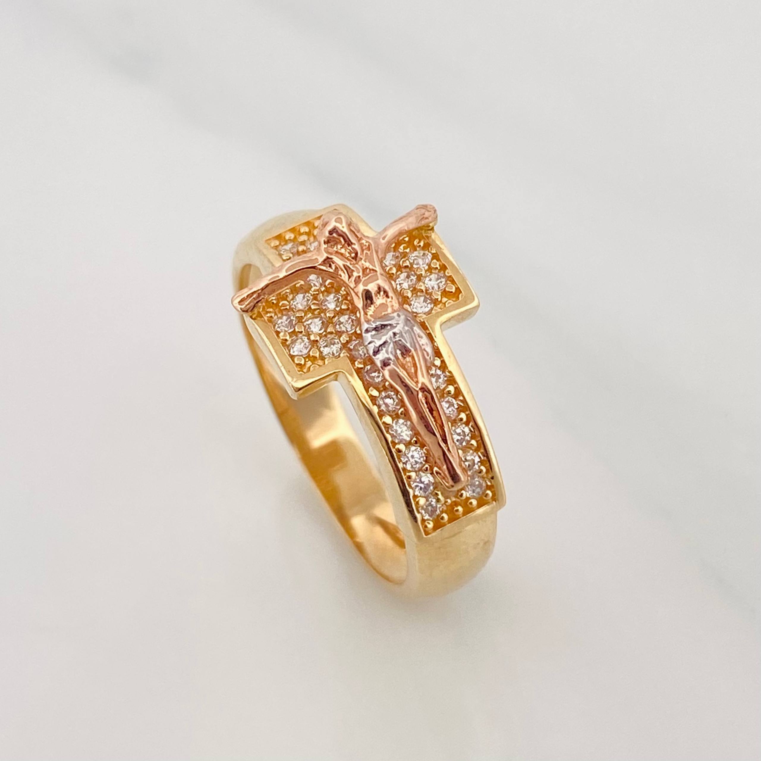 Anillo Cruz Cristo 4.95g / T9 Tres Oros 18K
