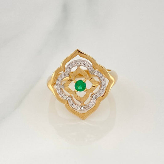Anillo Flor De Primavera 4.1 g / T6 Dos Oros Amarillo Blanco 18K