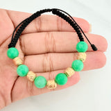 Pulsera Tejida Negra Morralla Esmeralda 6 Und / 6Mm Oro Amarillo 18K
