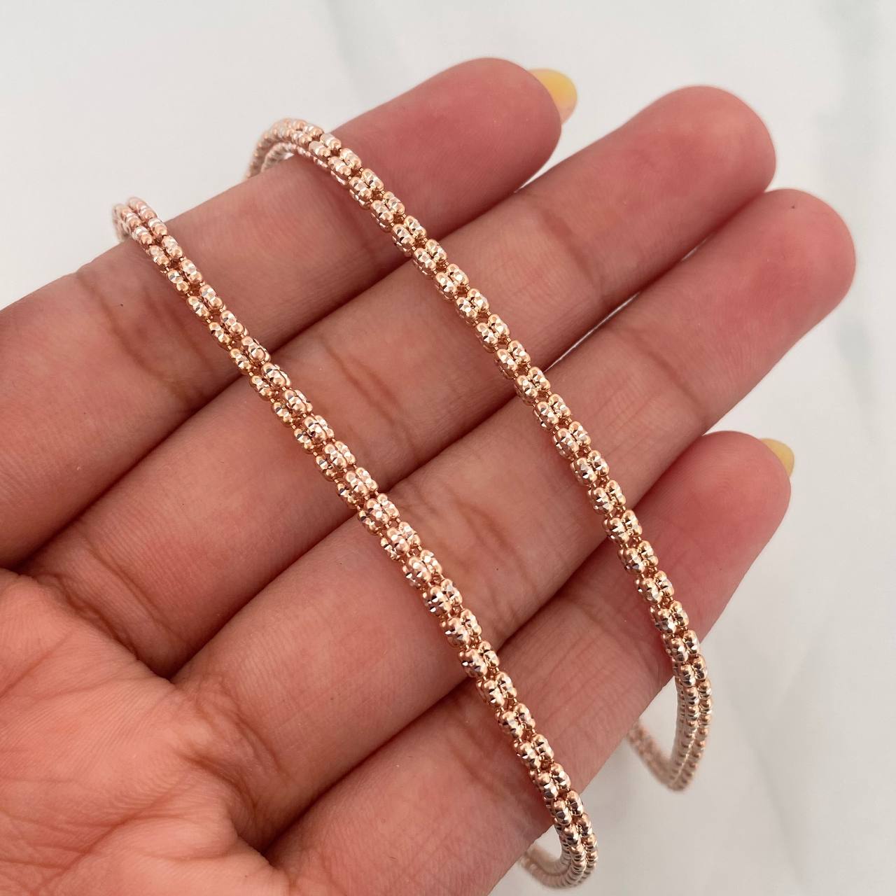 Cadena Ice 16.35 g / 60.5 cm / 2.3 mm Dos Oros Blanco Rosa 18K