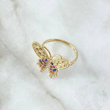 Anillo Mariposa Papilio 3.65gr / T7 3/4 / Circones Azul Fucsia Naranja Rosa Oro Amarillo 18K *