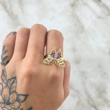 Anillo Mariposa Papilio 3.65gr / T7 3/4 / Circones Azul Fucsia Naranja Rosa Oro Amarillo 18K *