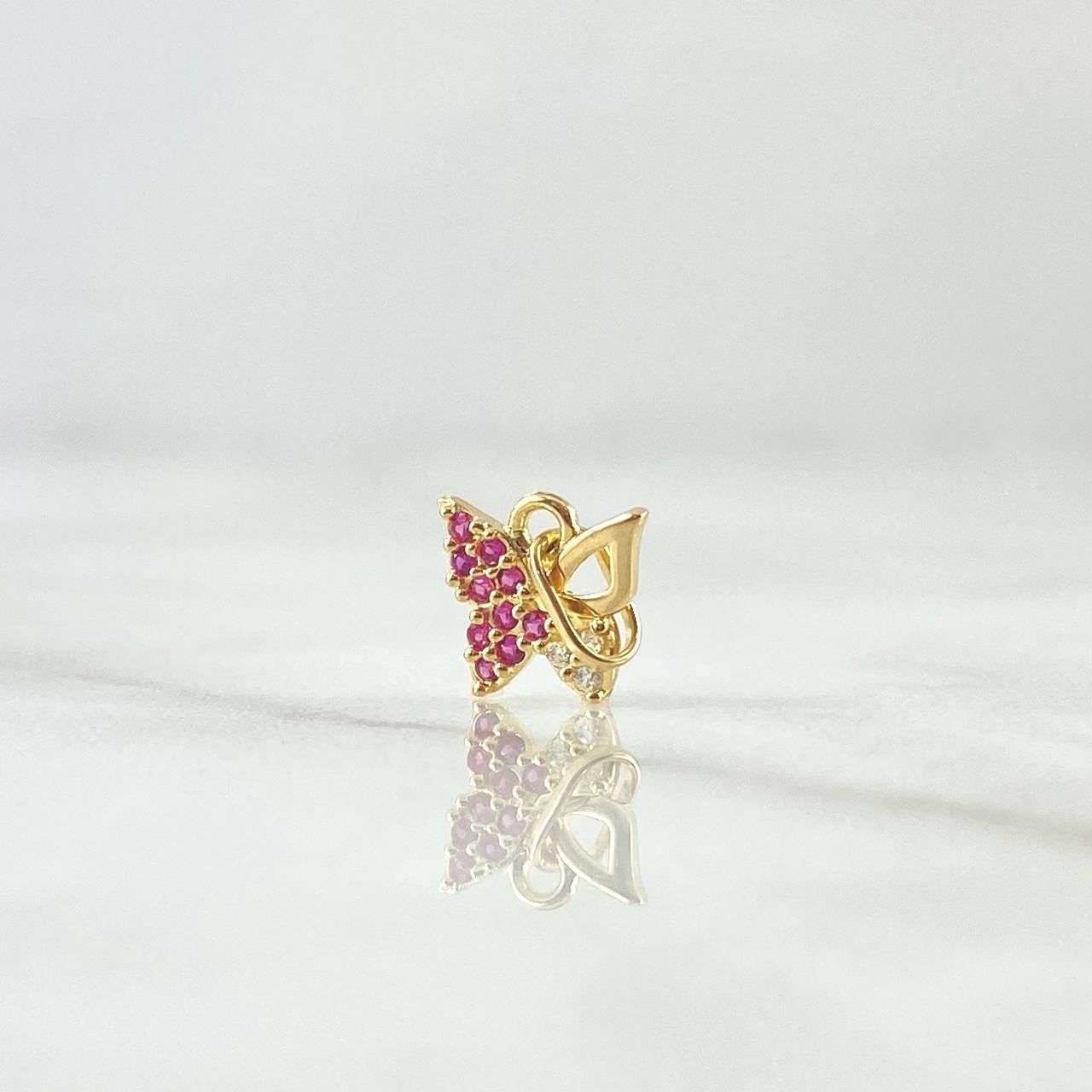 Dije Mariposa Parcial 0.4gr / 1cm / Circones Blancos Fucsia Oro Amarillo 18K