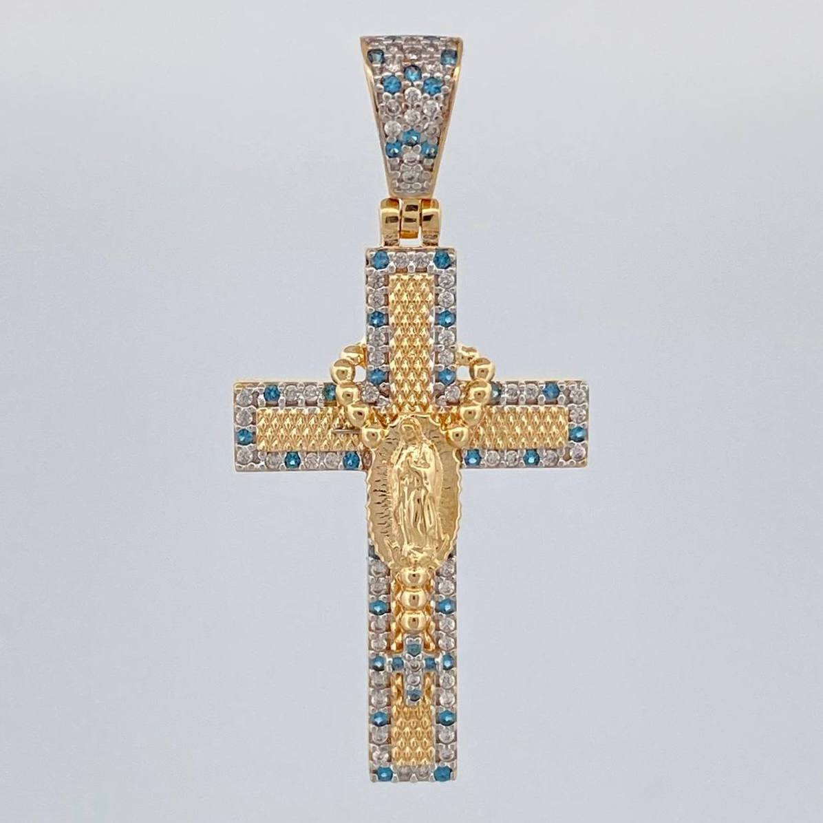 Dije Cruz Rosario Virgen Guadalupe 6.55 g / 4.7 cm Dos Oros Amarillo Blanco 18K