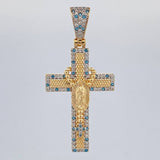 Dije Cruz Rosario Virgen Guadalupe 6.55 g / 4.7 cm Dos Oros Amarillo Blanco 18K