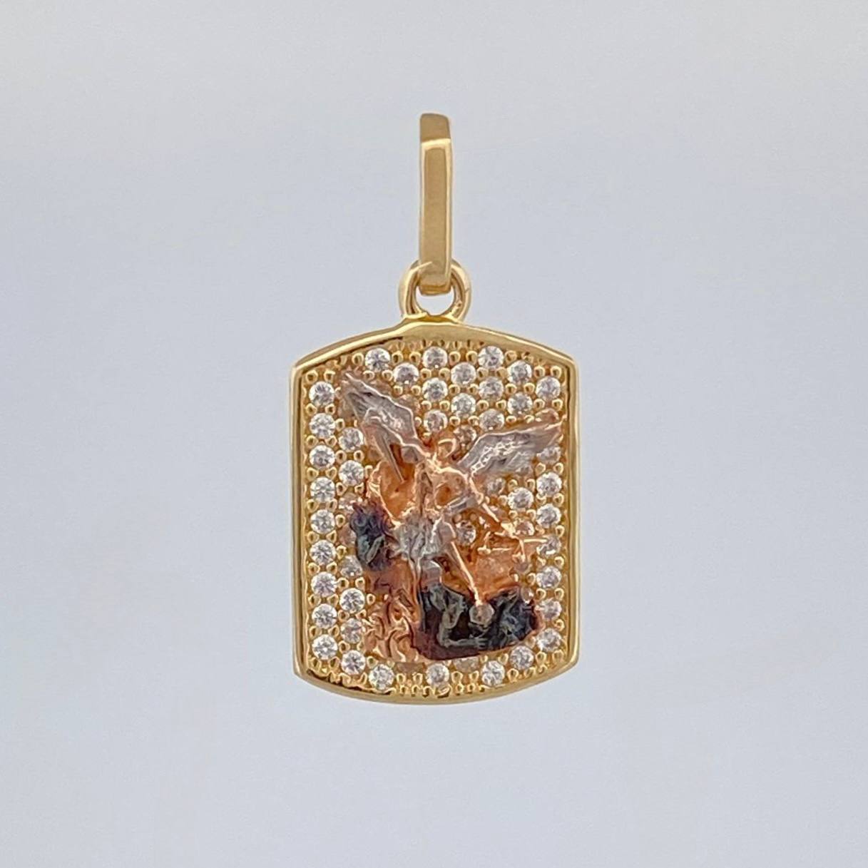 Dije Placa San Miguel Arcangel 2.3 g / 2.3 cm Tres Oros 18K