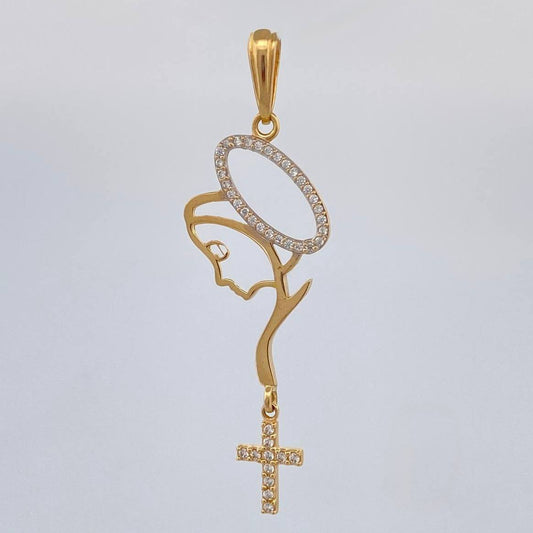 Dije Virgen Maria Cruz 2.6 g / 5.5 cm Dos Oros Amarillo Blanco 18K